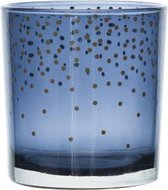 Theelichthouder - Waxinelichthouder - DonkerBlauw Rond Glas Stars - ø7,3cm