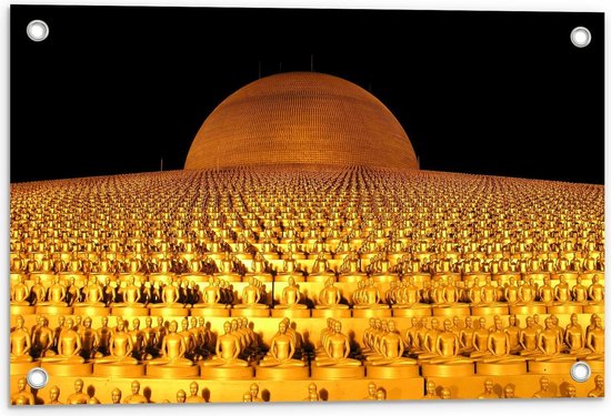 Tuinposter – Veel Gouden Boeddha's  - 60x40cm Foto op Tuinposter  (wanddecoratie voor buiten en binnen)