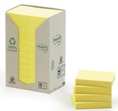 Post-it® Recycled Zelfklevend Notitieblok, 38 x 51 mm, geel, 100 vel, torenverpakking (pak 24 blokken)