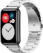 Stalen Smartwatch bandje - Geschikt voor  Huawei Watch Fit stalen band - zilver - Strap-it Horlogeband / Polsband / Armband