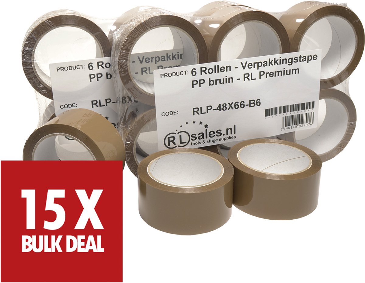 Verpakkingstape PP bruin - RL Premium - 15 rollen