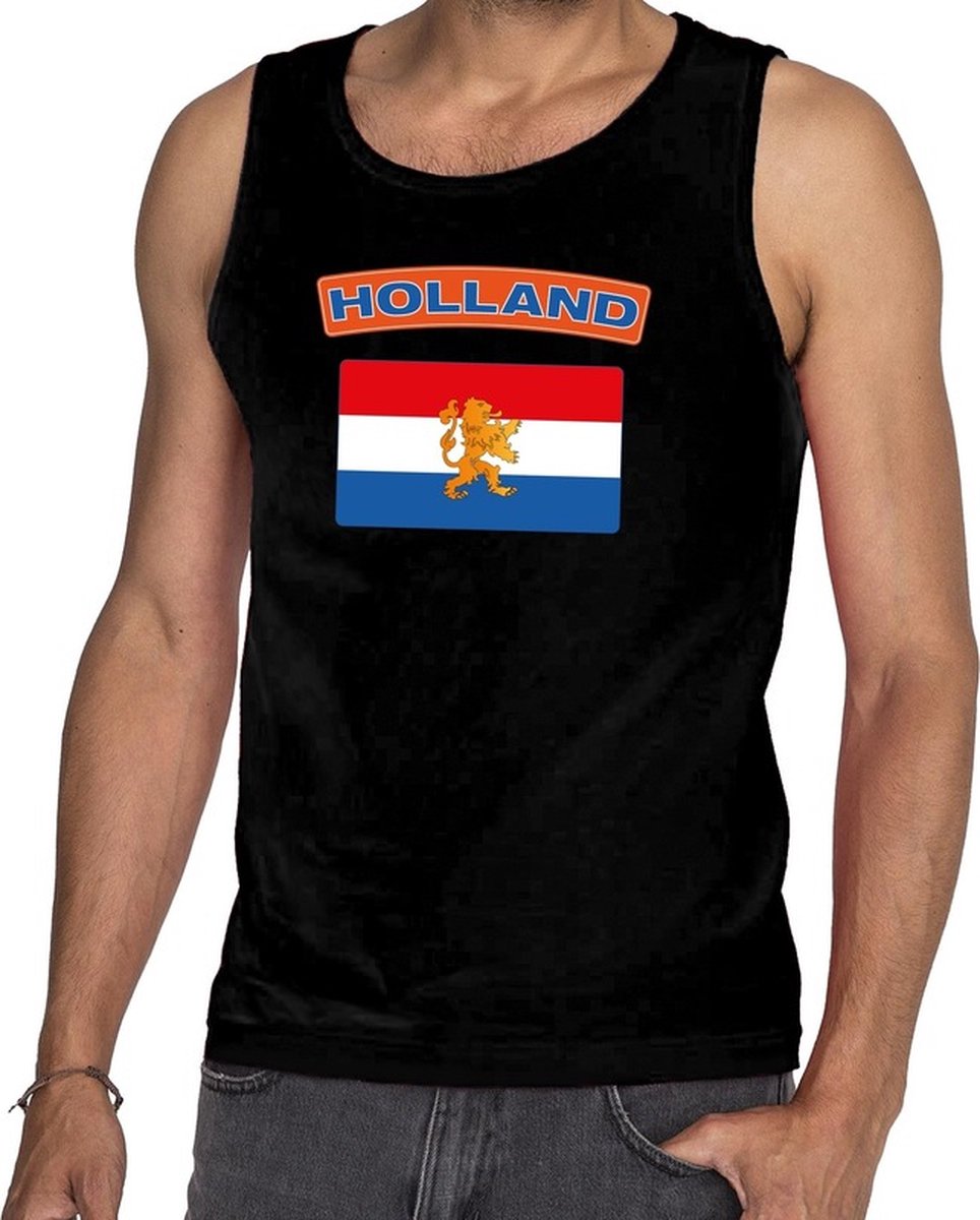 Zwart Nederlandse vlag Holland singlet/ mouwloos shirt heren - Koningsdag/voetbal kleding XL
