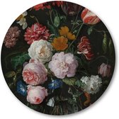 Stilleven met bloemen in een glazen vaas - Muurcirkel 30cm - Wandcirkel voor buiten - Aluminium Dibond - Jan Davidsz - Meesterwerken - Bloemen