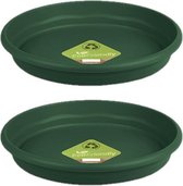 Set van 2x stuks bloempot/plantenpot donkergroen onderschaal/opvangbord kunststof diameter 29 cm