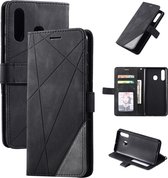 Voor Samsung Galaxy A20 Skin Feel Splicing Horizontale Flip Leather Case met houder & kaartsleuven & portemonnee & fotolijst (zwart)