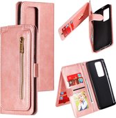 Voor Huawei P40 Pro Nine Card Zipper Bag Horizontal Flip Leather Case With Holder & Card Slots & Photo Frame & Wallet (Rose Gold)