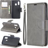Retro lamsvacht textuur pure kleur horizontale flip pu lederen case voor Galaxy A40, met houder & kaartsleuven & portemonnee & lanyard (grijs)