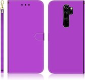 Voor Xiaomi Redmi Note 8 Pro geÃ¯miteerd spiegelend oppervlak Horizontale flip lederen tas met houder & kaartsleuven & portemonnee en lanyard (paars)