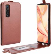 Voor OPPO Find X2 Pro R64 textuur enkele verticale flip lederen beschermhoes met kaartsleuven en fotolijst (bruin)