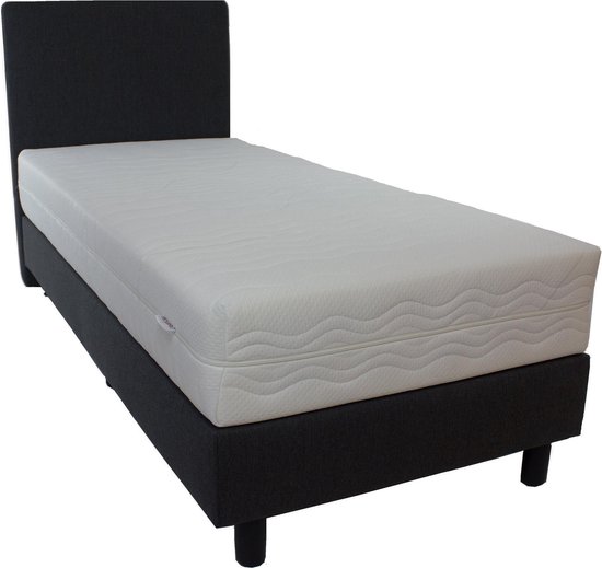 Bedworld Boxspring 90x200 cm met Matras - Luxe Hoofdbord - Gestoffeerd - Pocketvering Matras - Zwart