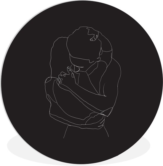 Illustration étreignant couple sur fond noir Assiette en plastique cercle mural ⌀ 30 cm - impression photo sur cercle mural / cercle vivant (décoration murale)