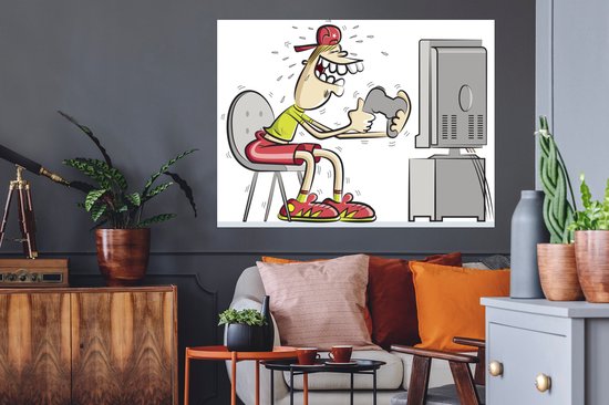 Sticker Muursticker Illustration de Jeux - illustration de joueur nerveux - 120x90 cm - film adhésif autocollant - sticker mural repositionnable