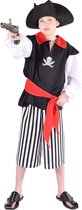 Magic Piraat 3 delig: blouse zwart, broek gestreept half lang en rode sjerp