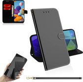 Voor Galaxy A21 Lmitated Mirror Surface Horizontale Flip Leather Case met houder & kaartsleuven & Wallet & Lanyard (zwart)