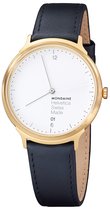 Mondaine Helvetica Light (MH1.L2211.LB) Casual Horloge, Goud Stalen Horlogekast, Lederen Horlogeband, Swiss Made 38mm