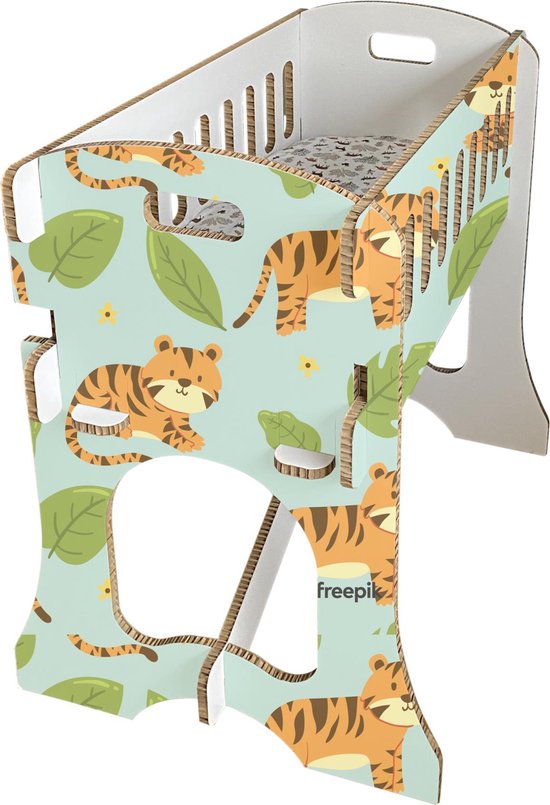 Babywieg van Honingraat Karton – Papercrib Tijger Blauw – Duurzaam karton – CE gekeurd – Hobbykarton – KarTent