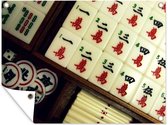 Tuin decoratie Een mahjong set in een houten doos - 40x30 cm - Tuindoek - Buitenposter