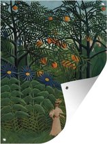 Tuinposter - Tuindoek - Tuinposters buiten - Vrouw loopt in een exotisch bos - schilderij van Henri Rousseau - 90x120 cm - Tuin