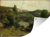 Tuinschilderij Gezicht op Ornans - Schilderij van Gustave Courbet - 80x60 cm - Tuinposter - Tuindoek - Buitenposter