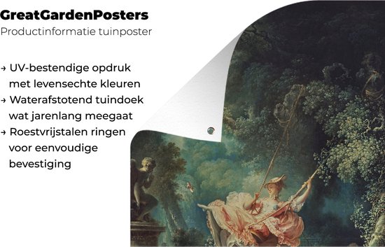Affiche de jardin Jean-Honoré Fragonard - La balançoire - Peinture de Jean-Honoré Fragonard affiche de jardin toile en vrac 120x160 cm - Toile de jardin / Toile d'extérieur / Peintures d'extérieur (décoration de jardin) XXL / Groot format!