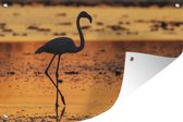 Tuinposter - Tuindoek - Tuinposters buiten - Het silhouet van een flamingo bij zonsondergang - 120x80 cm - Tuin