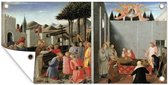 Tuinposter De legende van Sint Nicolaas - schilderij van Fra Angelico - 60x30 cm - Tuindoek - Buitenposter
