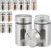 kruidenpotjes rvs - set van 12 - 80 ml - met strooideksel - kruidenstrooiers - zilver