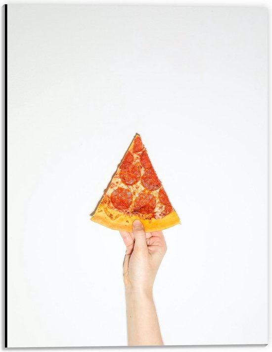 Dibond - Pizzastuk op Witte Achtergrond - 30x40cm Foto op Aluminium (Met Ophangsysteem)