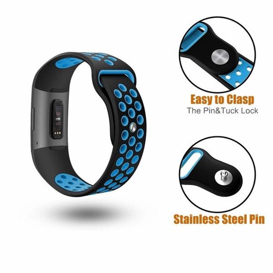 Bracelet de montre intelligente en Siliconen - Convient au bracelet sport Fitbit Charge 4 - Noir Bleu - Taille: L - Bracelet de montre / Bracelet / Bracelet