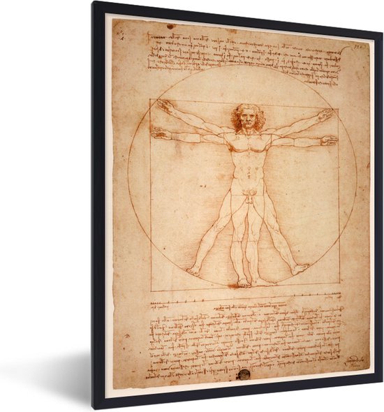 Fotolijst incl. Poster - Vitruviusman - Leonardo da Vinci - 60x80 cm - Posterlijst