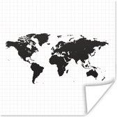 Poster Wereldkaart - Simpel - Zwart Wit - 30x30 cm