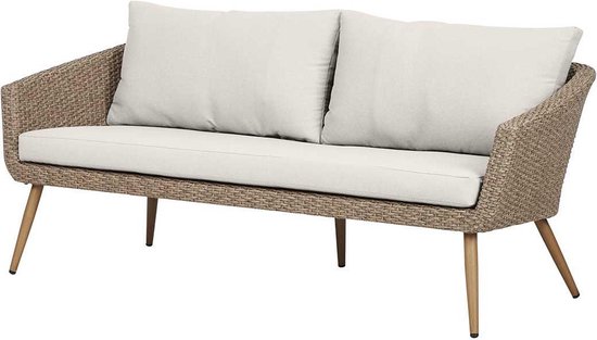 Banc de jardin en rotin Lisomme Fien sable - Avec coussins d'assise