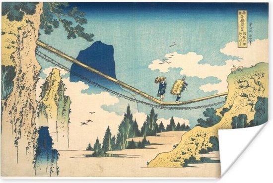 Poster Hangbrug op de grens van Hida en Etchu - schilderij van Katshushika Hokusai - 30x20 cm