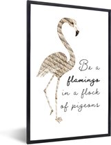 Fotolijst incl. Poster - Flamingo - Veren - Vogel - 60x90 cm - Posterlijst