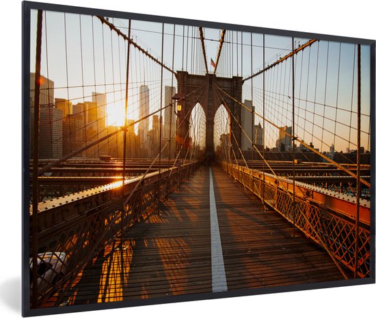 Fotolijst incl. Poster - Brooklyn Bridge in New York tijdens zonsondergang - 60x40 cm - Posterlijst