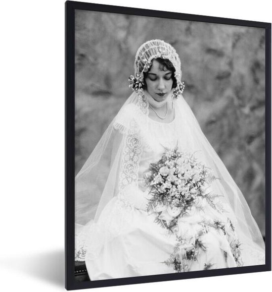 Fotolijst incl. Poster - Een bruidsjurk in de Roaring Twenties in zwart-wit  - 30x40 cm... | bol.com