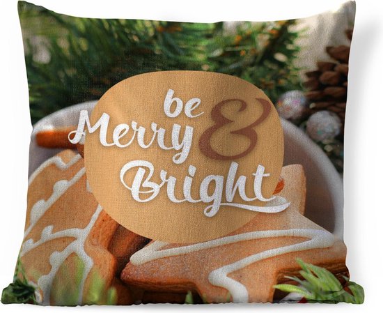 Sierkussens - Kussentjes Woonkamer - 50x50 cm - Quotes - Spreuken - 'Be merry & bright'