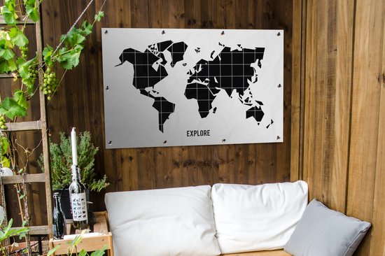 Affiche de jardin mappemonde noire avec lignes blanches 120x80 cm