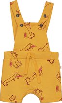 Smitten Organic Tuinbroek in Sea Annemone geel kleur met all-over 'Teckel Billy at Beach' print