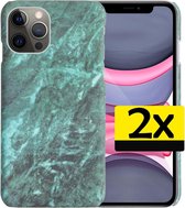 Hoesje Geschikt voor iPhone 11 Pro Max Hoesje Marmer Case Hard Cover - Hoes Geschikt voor iPhone 11 Pro Max Case Marmer Hoesje Backcover - Groen - 2 Stuks