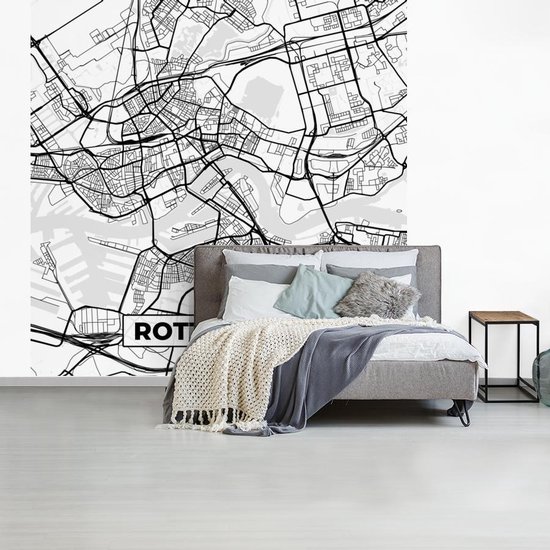 Papier peint - Carte Papier peint photo - Rotterdam - Zwart - Wit - Largeur 240 cm x hauteur 240 cm