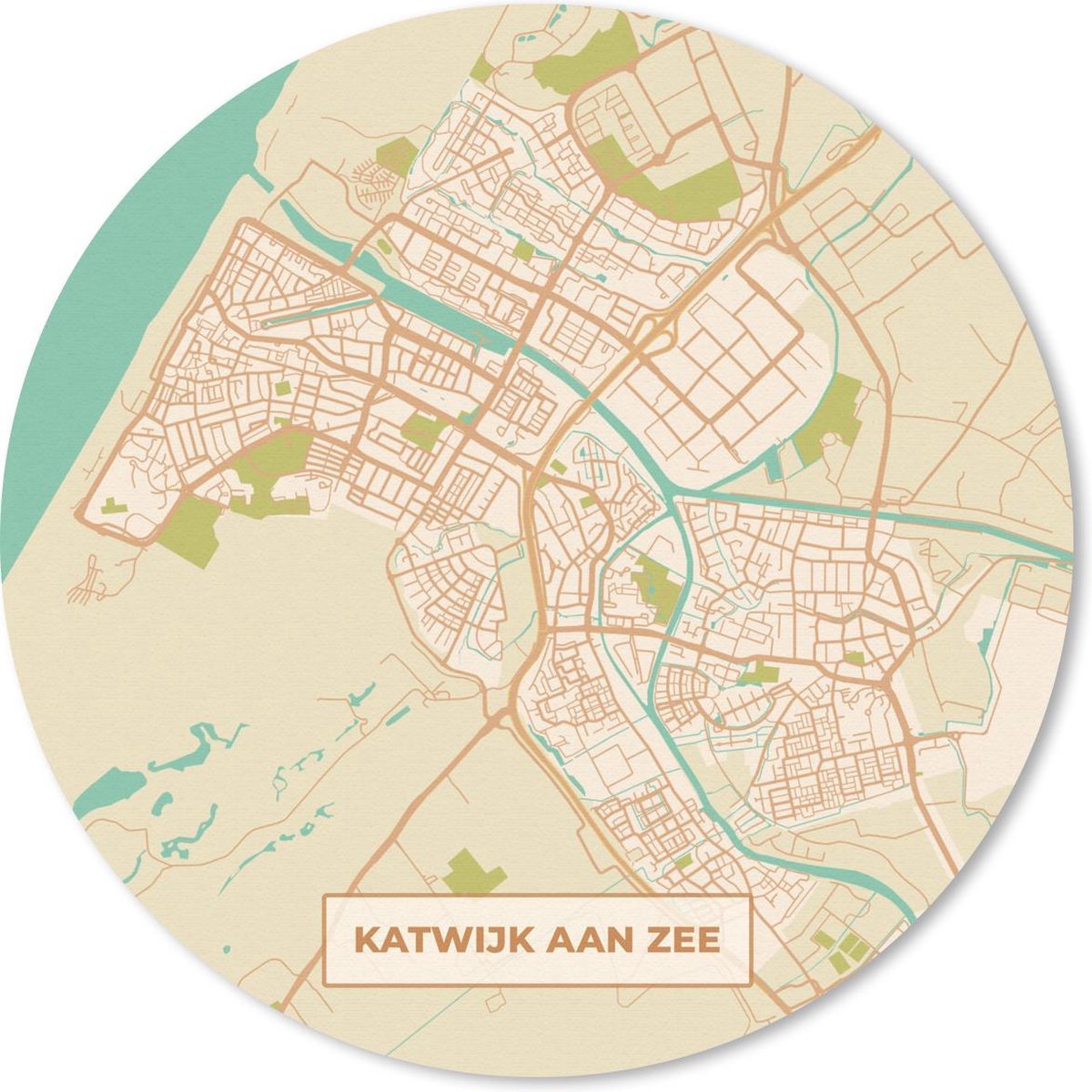 Muismat rond 20x20 cm - Mousepad Kaart - Katwijk aan Zee - Vintage - Ronde muismatten