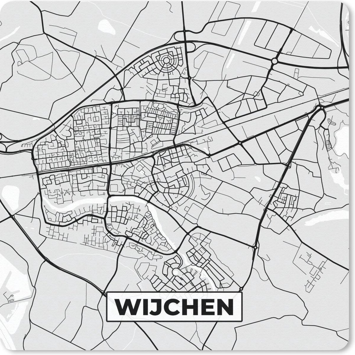 Muismat 30x30 cm - Mousepad Stadskaart - Wijchen - Grijs - Wit - Muismatten