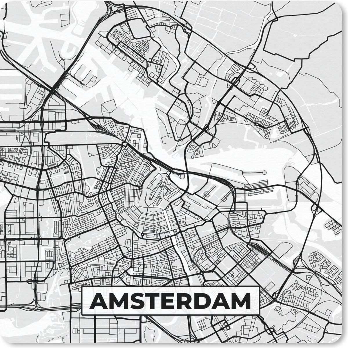 Muismat 20x20 cm - Mousepad Stadskaart - Amsterdam - Grijs - Wit - Muismatten