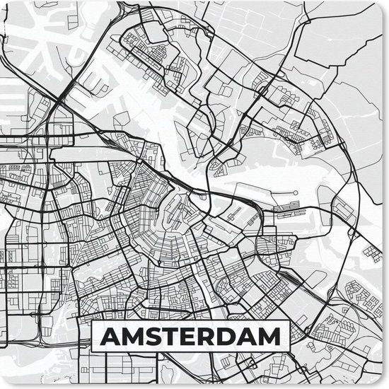 Muismat 20x20 cm - Mousepad Stadskaart - Amsterdam - Grijs - Wit - Muismatten