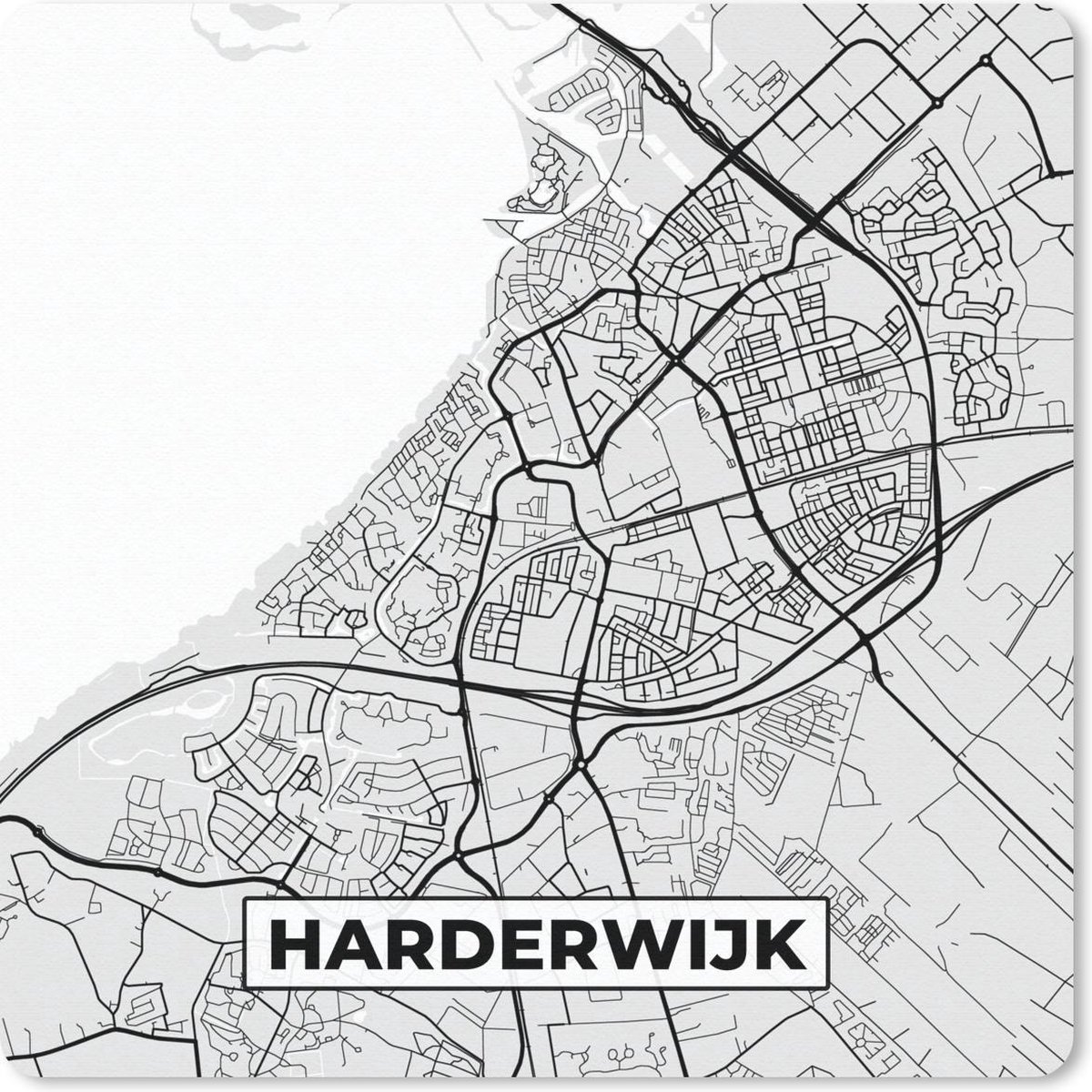 Muismat 30x30 cm - Mousepad Stadskaart - Harderwijk - Grijs - Wit - Muismatten