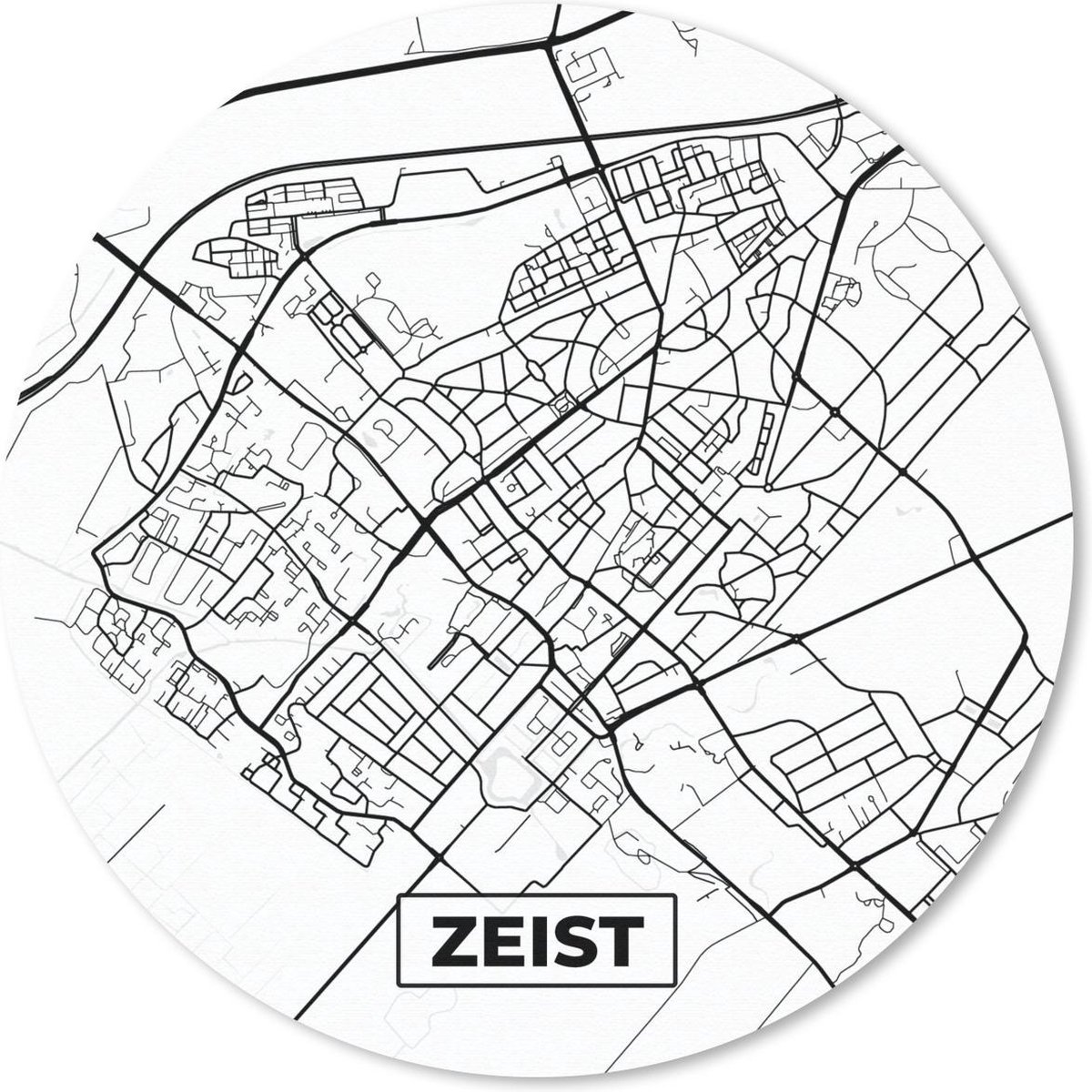 Muismat rond 30x30 cm - Mousepad Kaart - Zeist - Zwart - Wit - Ronde muismatten
