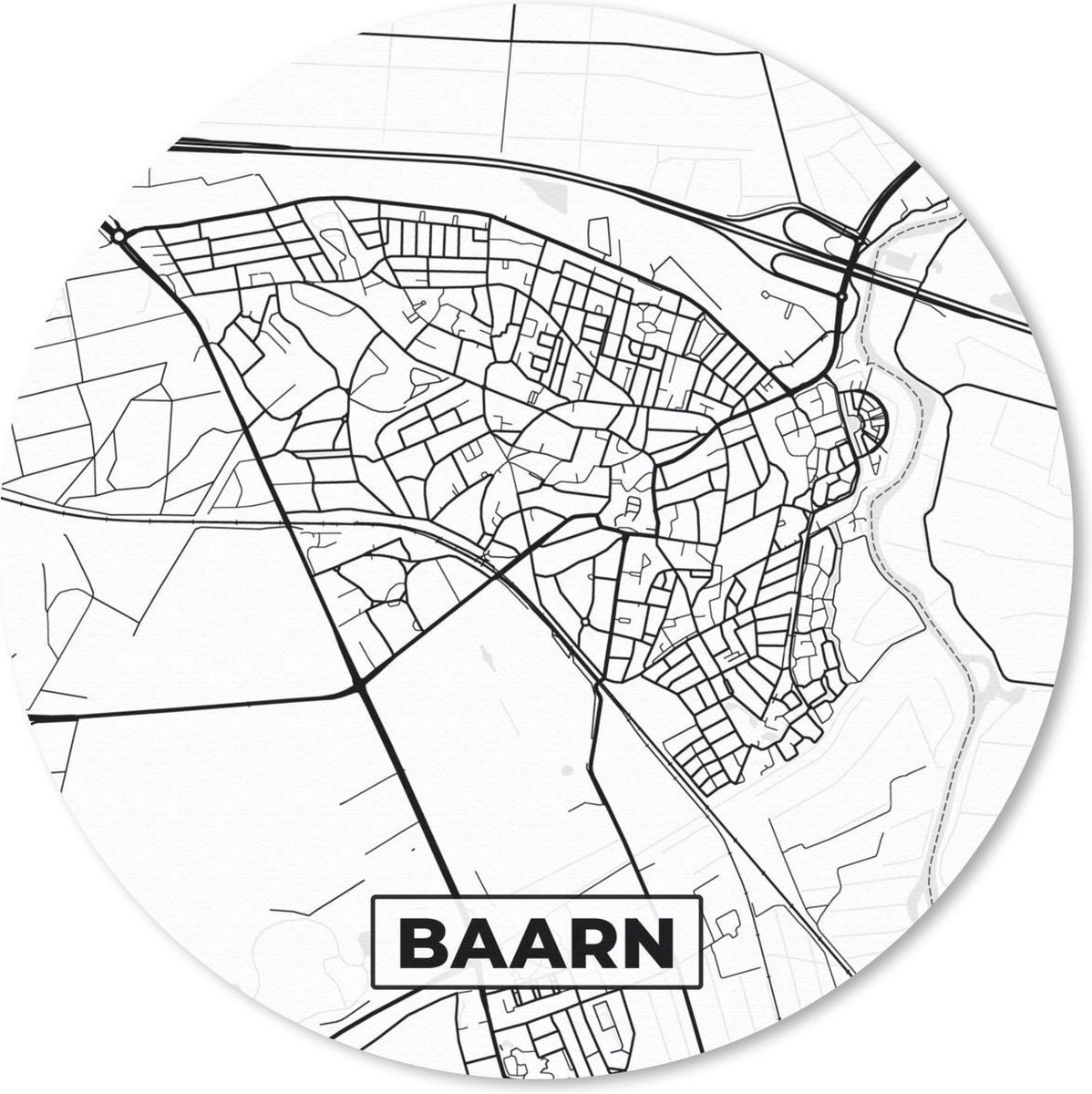 Muismat rond 30x30 cm - Mousepad Kaart - Baarn - Zwart - Wit - Ronde muismatten
