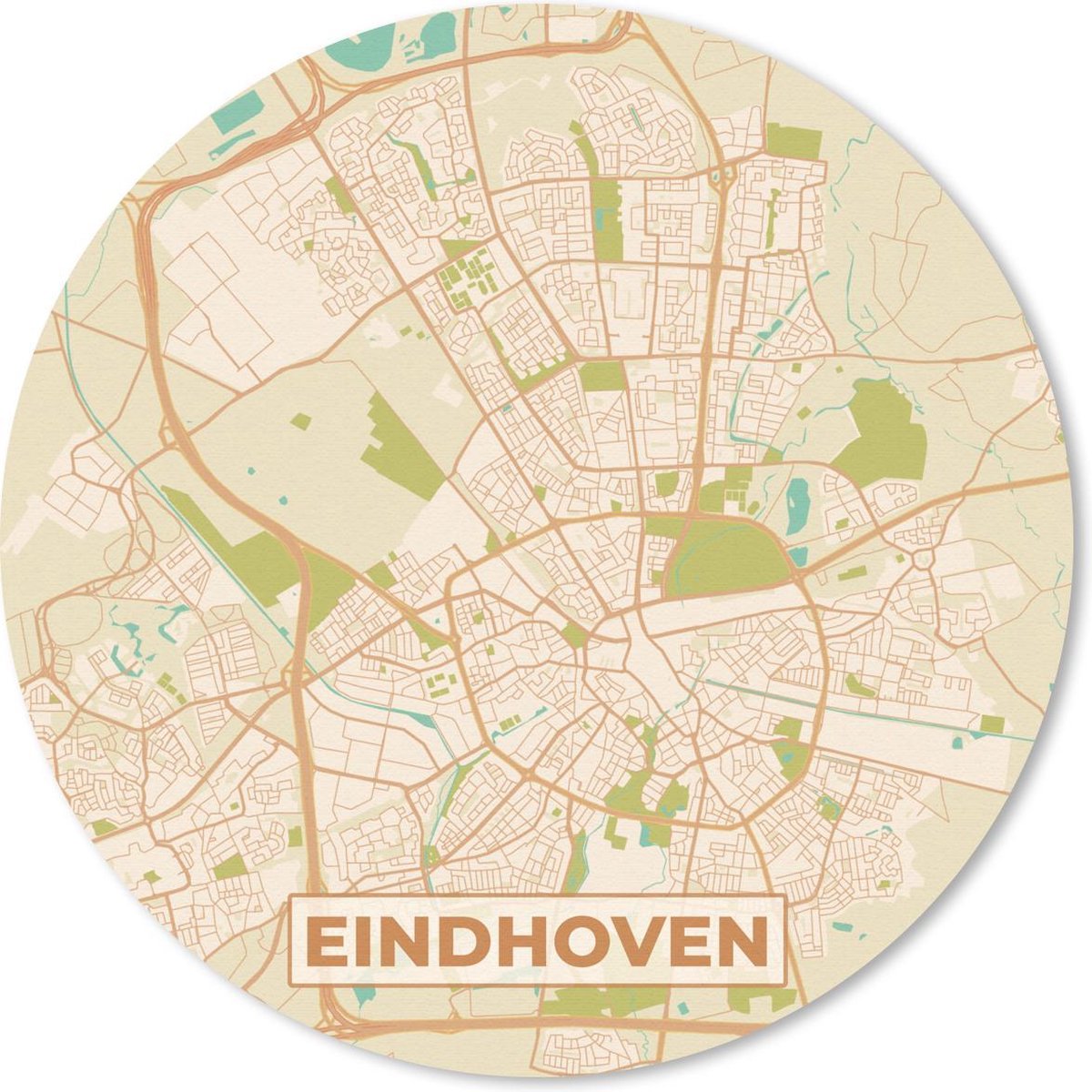 Muismat rond 20x20 cm - Mousepad Stadskaart - Eindhoven - Vintage - Ronde muismatten