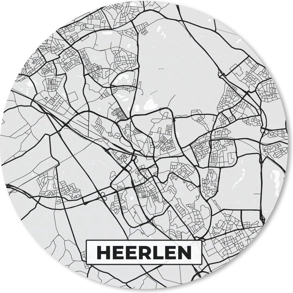 Muismat rond 20x20 cm - Mousepad Stadskaart - Heerlen - Grijs - Wit - Ronde muismatten